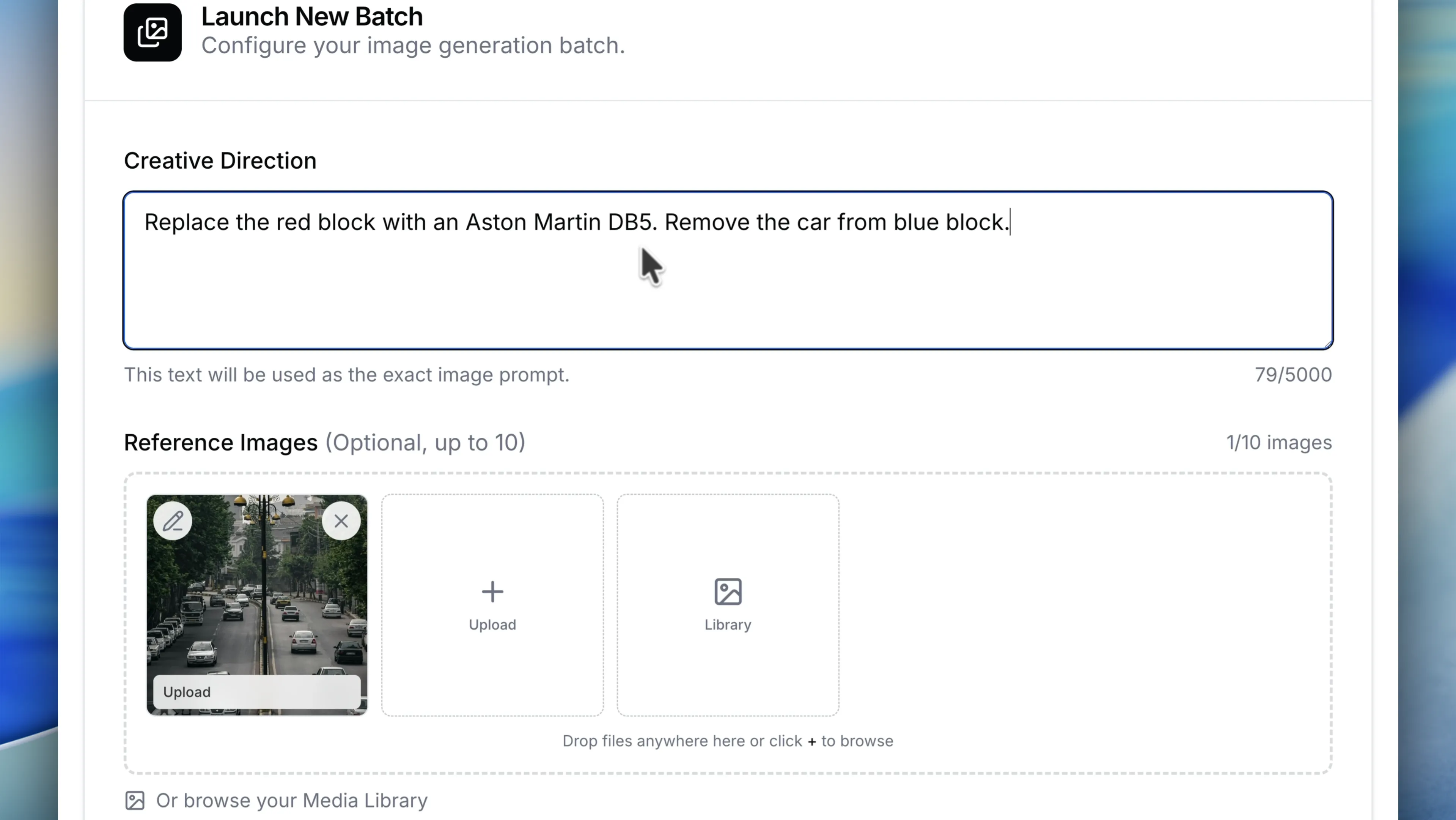 Batch configuration referencing coloured blocks in the prompt
