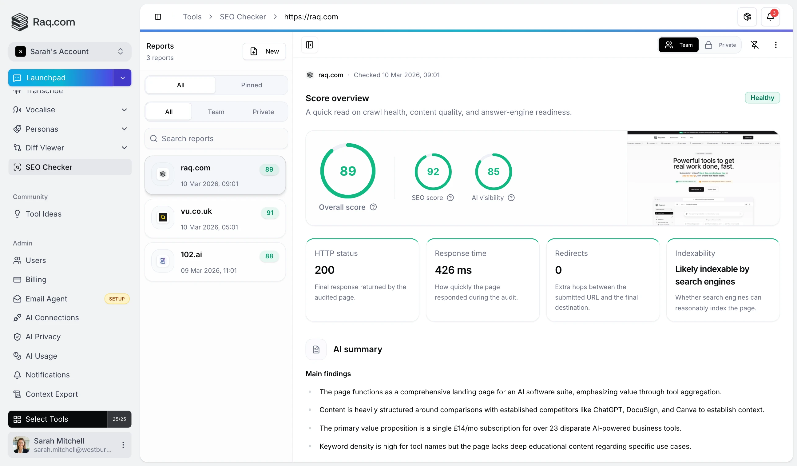SEO Checker: Full-Page Audits with AI Visibility Scoring