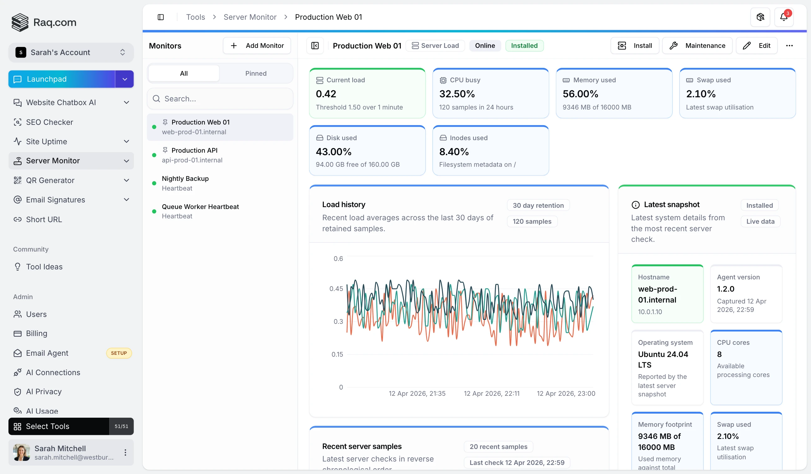 Server Monitor: Lightweight Load and Heartbeat Tracking