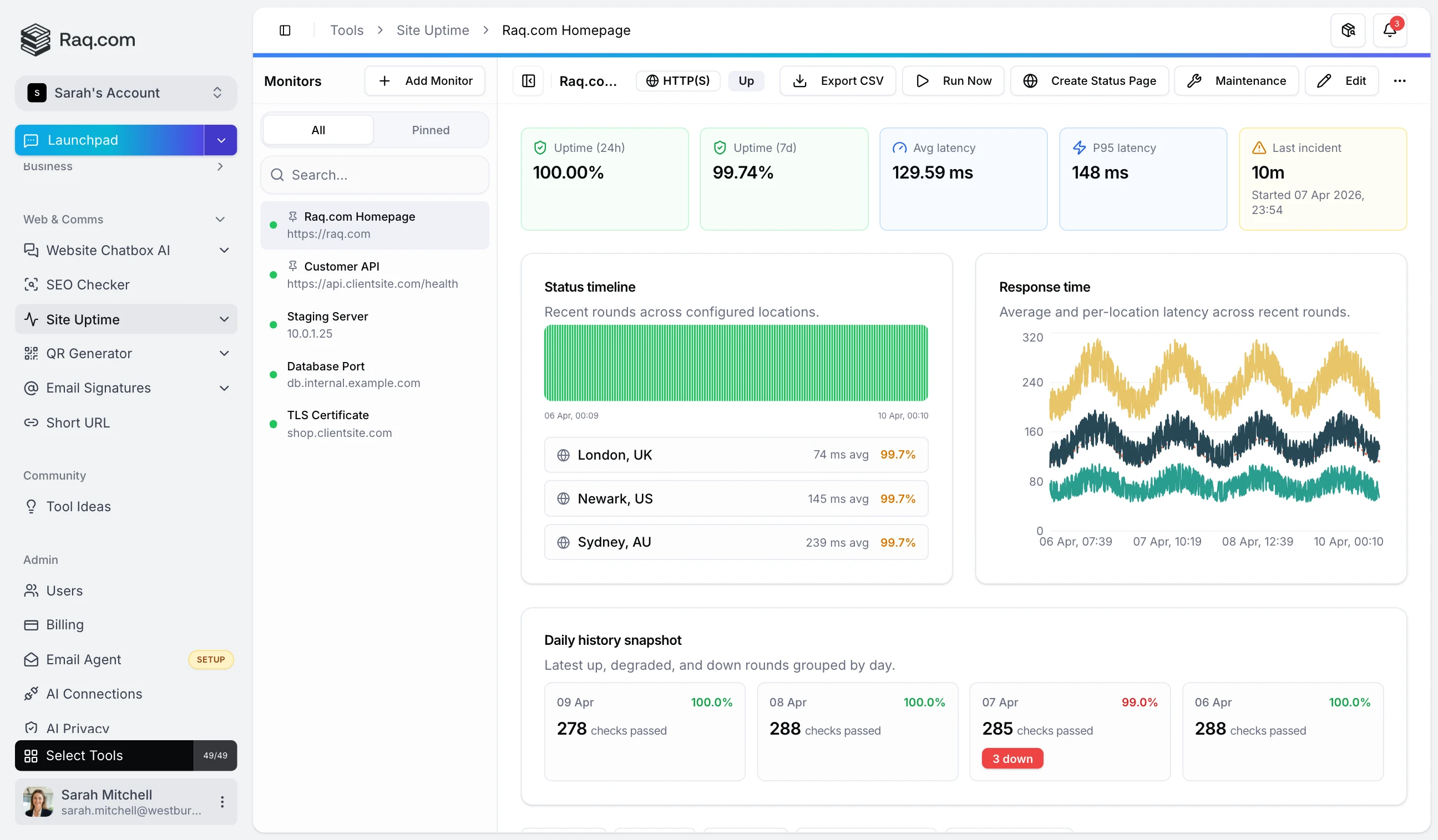 Site Uptime: Multi-Location Website Monitoring with Incident Tracking